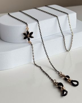 CORDÃO PARA ÓCULOS (CORRENTE PRETA + FLOR)