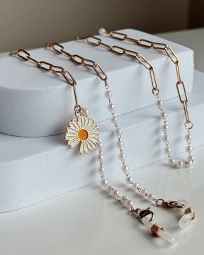 CORDÃO PARA ÓCULOS (PÉROLAS + FLOR)