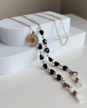 CORDÃO PARA ÓCULOS (PEDRAS PRETAS + FLOR)