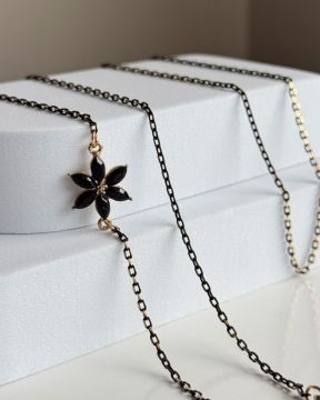 CORDÃO PARA ÓCULOS (CORRENTE PRETA + FLOR)