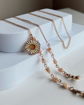CORDÃO PARA ÓCULOS (PEDRAS MADRE PÉROLA + FLOR)