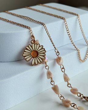 CORDÃO PARA ÓCULOS (PEDRAS MADRE PÉROLA + FLOR)